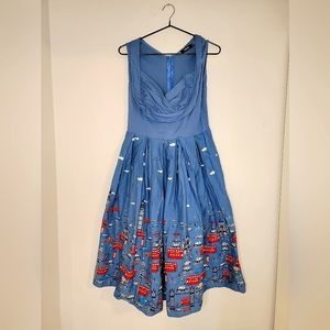 Unique Vintage medium blue patterned dress